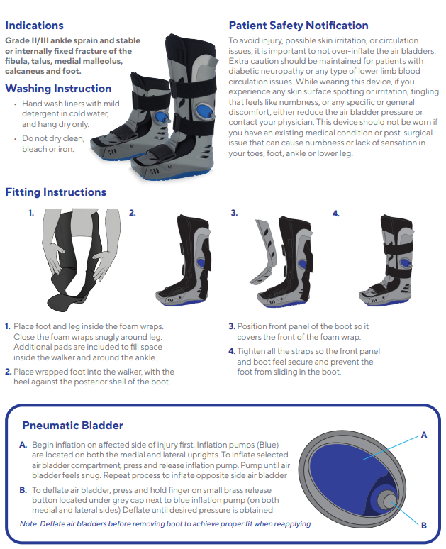 High Walking Boot with air compression; adjustable pneumatic chambers; shock absorption; natural gait support; injury recovery aid.