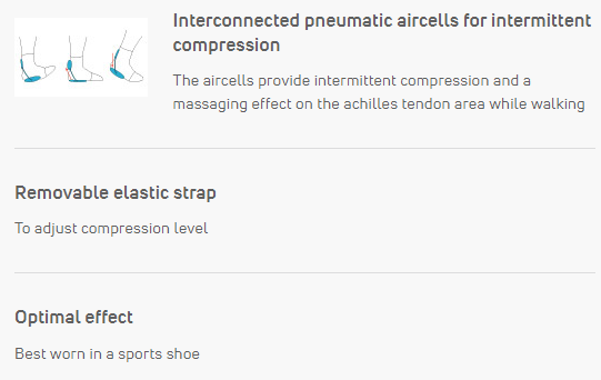 DonJoy AchilloForce Air Ankle Support with pneumatic air cells and removable elastic strap for compression.