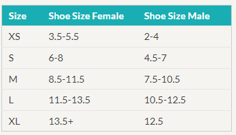 High Walking Boot with Air Size Chart for Men and Women.