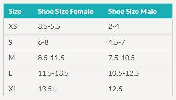 Low walking boot size chart for male and female shoe sizes.