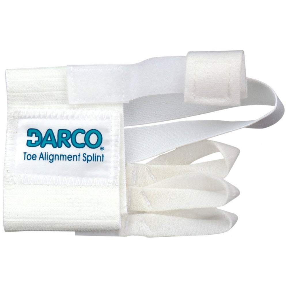 Toe Alignment Splint for post-surgery toe alignment, featuring elastic band and t-strap.