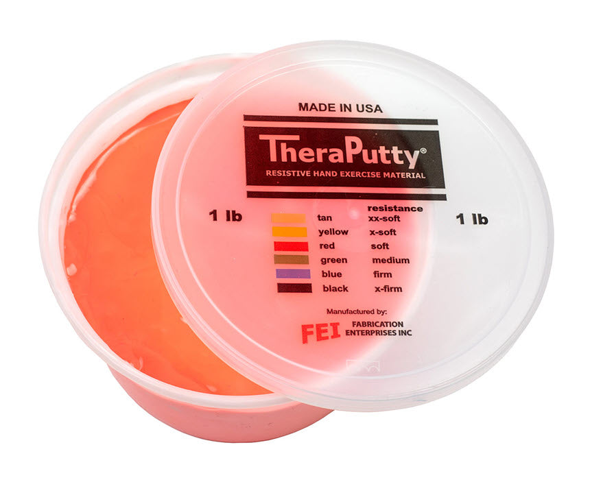 Hand Putty in orange plastic container for hand strengthening exercises.