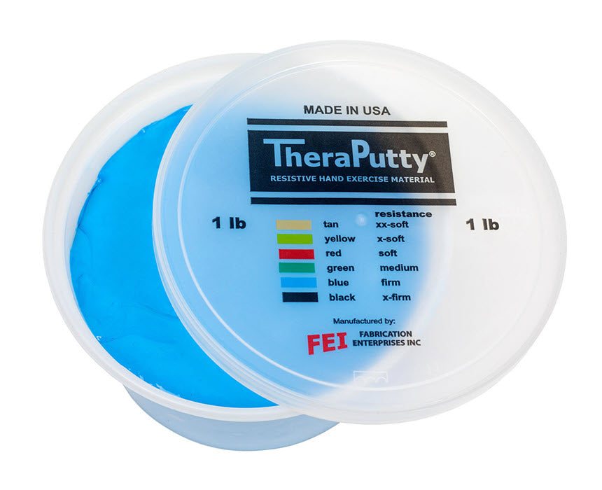 Hand Putty Theraputty in blue, firm resistance, 1 lb container for hand exercise.