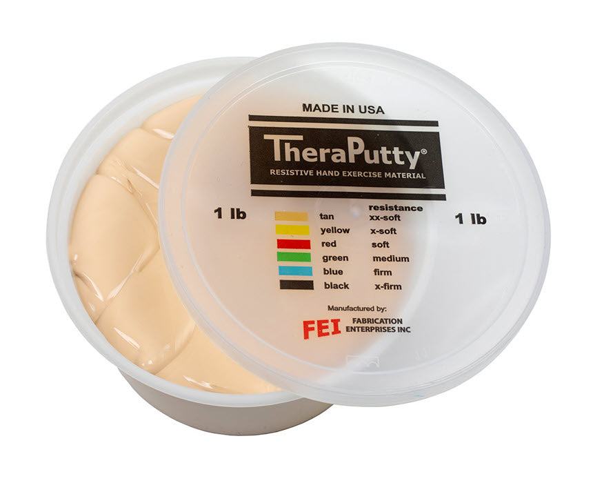 Tan CanDo Theraputty Hand Putty in a 1 lb container for hand exercise and grip strengthening.