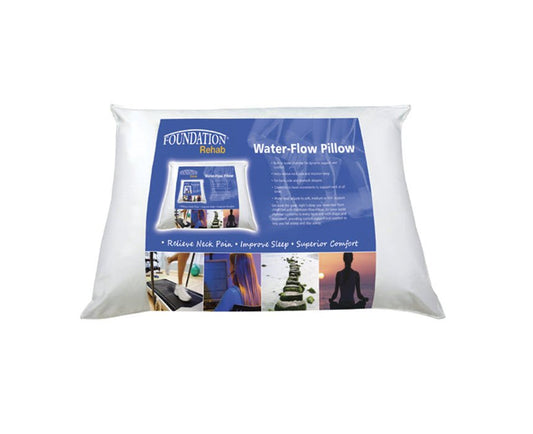 Foundation Water-Form Pillow with customizable support and neck pain relief features in packaging.