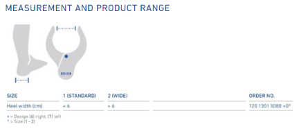 MalleoLoc Ankle Brace measurement guide with size options and order information.