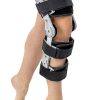 Post-operative knee brace with telescopic bars and adjustable straps.