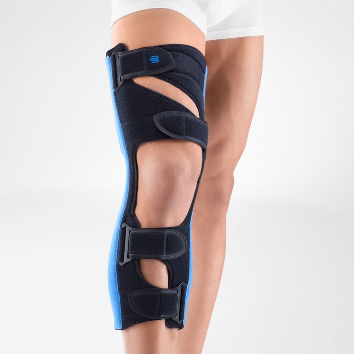 GenuLoc Knee Immobiliser with padded aluminum bar and VELCRO® Brand Fastening System for secure support.