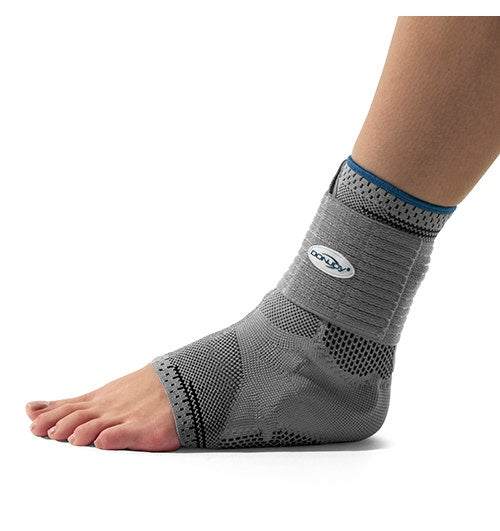 DonJoy AchilloForce Air Ankle Support with elastic knit and pneumatic air cells providing Achilles compression.