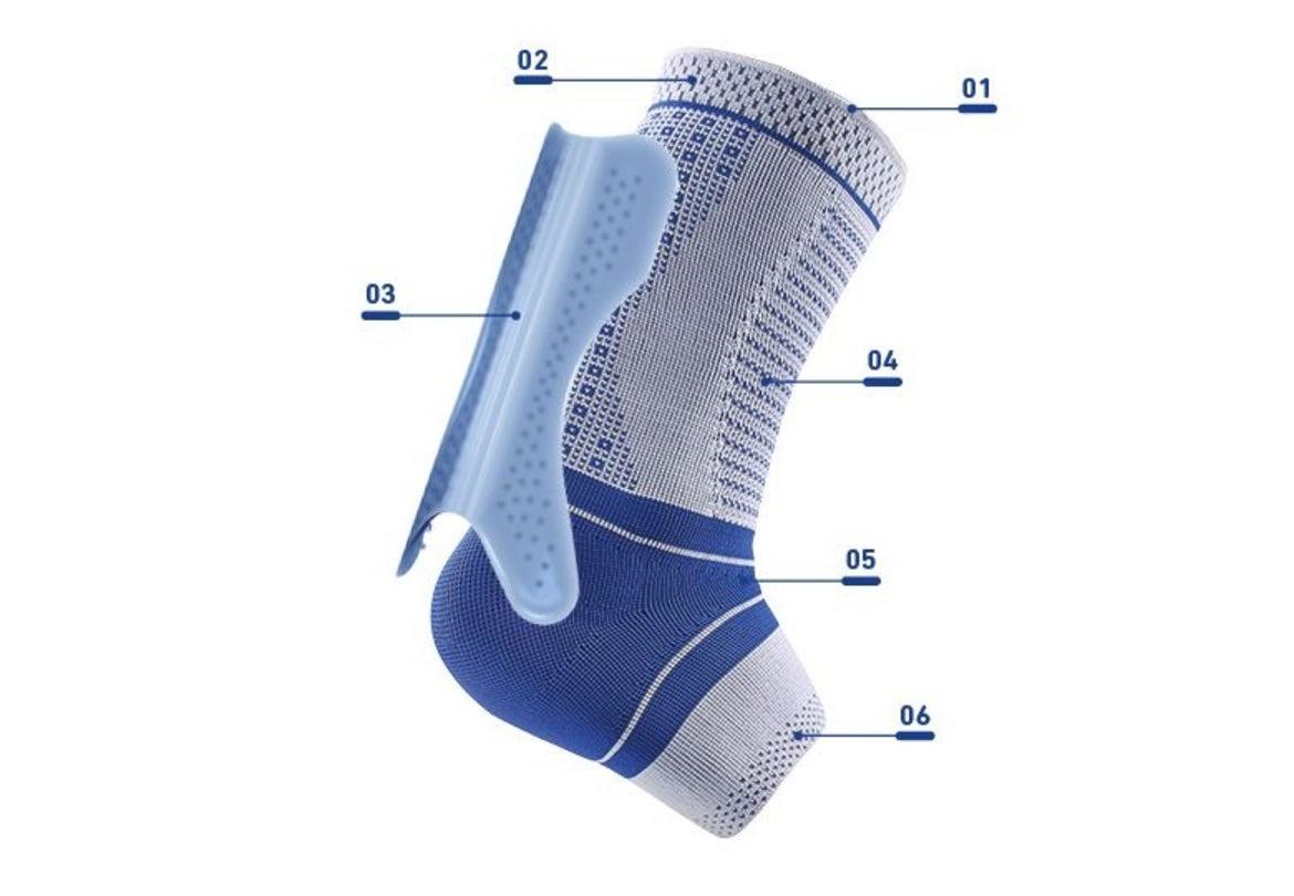 AchilloTrain Pro ankle brace with anatomical shape, breathable material, and massaging inserts for Achilles tendon stabilization and mobility support.