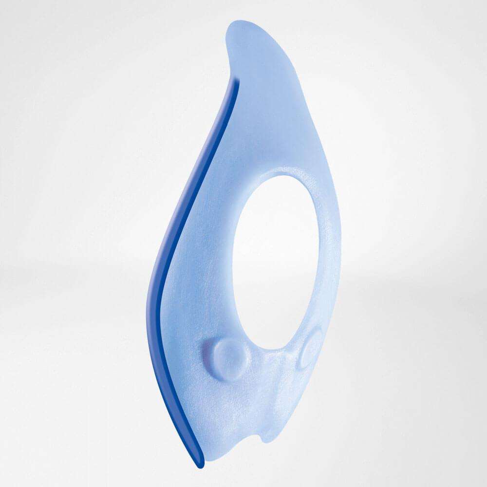 Blue silicone pad for GenuTrain P3 knee brace, provides secure kneecap guidance and pain relief.