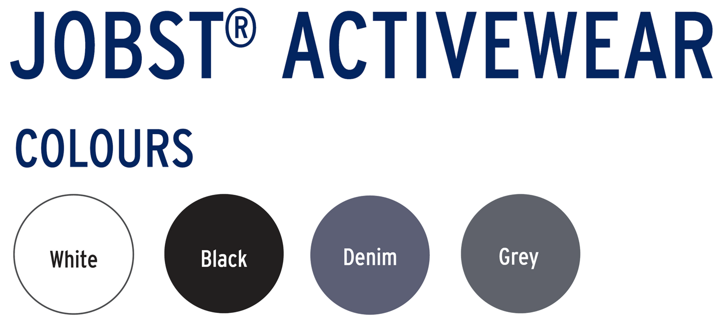 JOBST ActiveWear knee-high compression socks color options: White, Black, Denim, Grey.