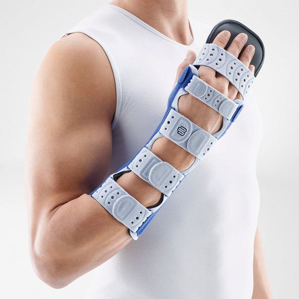 ManuLoc Long Plus wrist and finger brace on arm shown from the side.