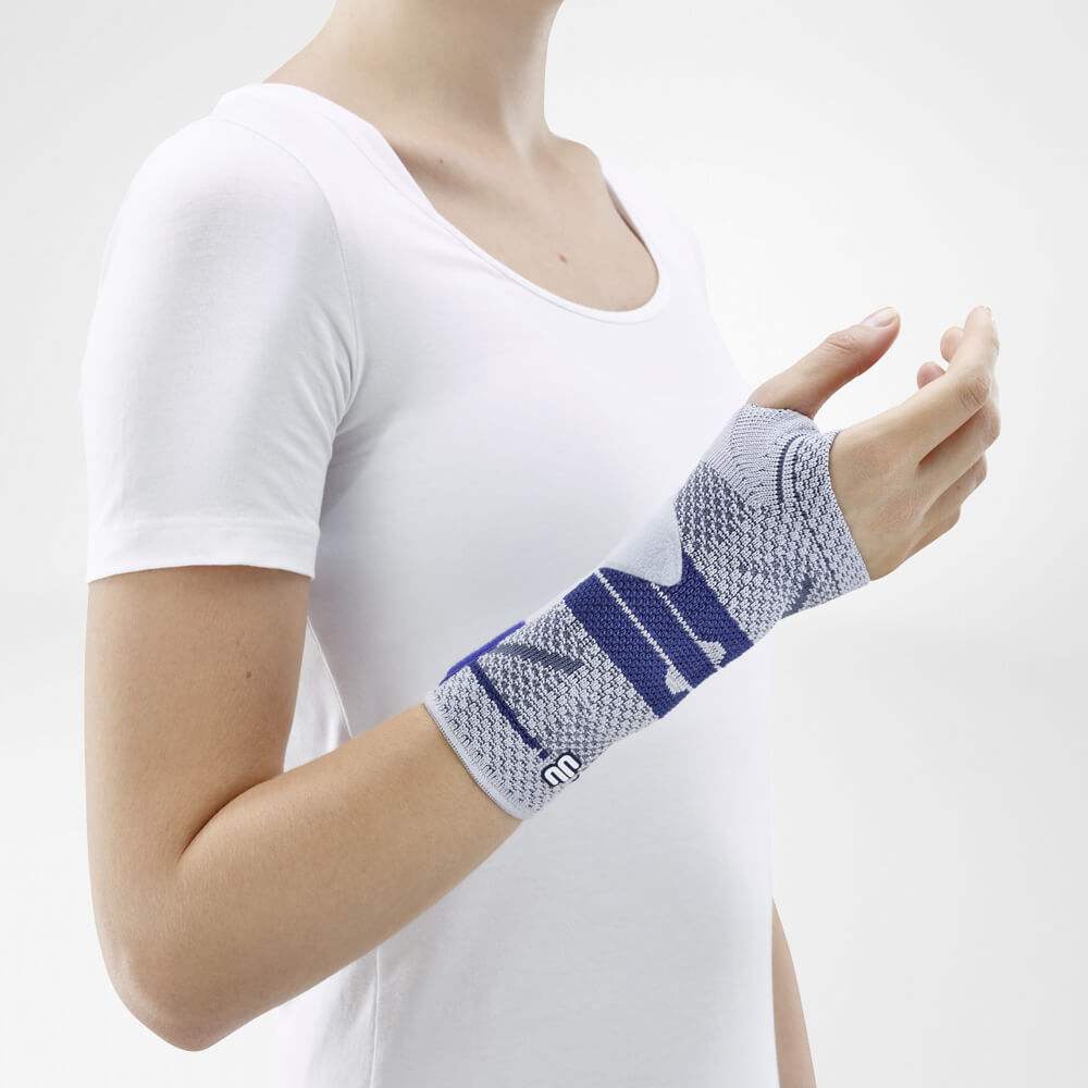Bauerfeind ManuTrain wrist brace providing adjustable stabilization and comfort.