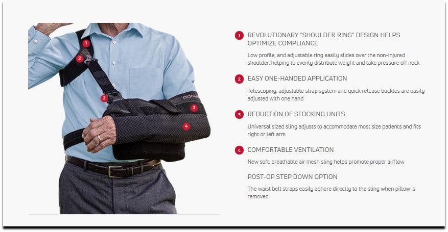 ULTRASLING® PRO arm sling with adjustable straps and comfortable ventilation, ideal for post-operative shoulder support.