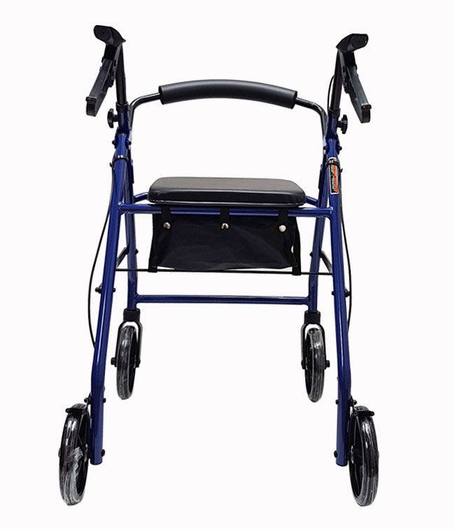 Economy Aluminum Rollator with 8-inch wheels, adjustable hand grips, and integrated seat.