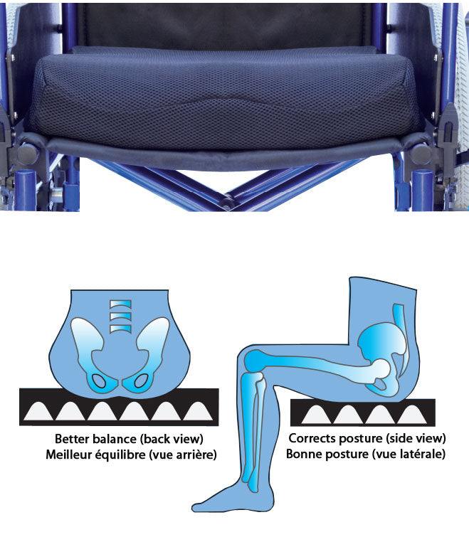 Seatrite Cushioned Rigidizer promoting posture and pressure relief on wheelchair.