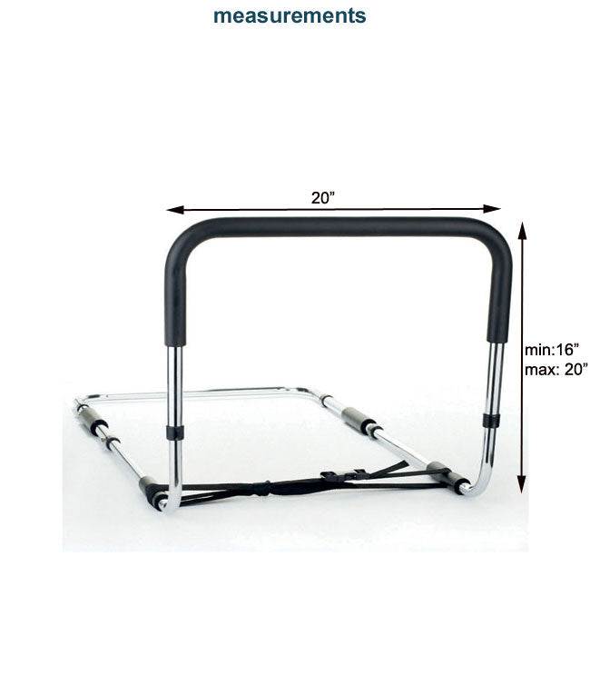 Bed Assist Rail with foam rubber grip, height adjustable, includes safety straps, easy no-tool assembly.