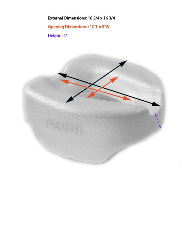Light weight raised toilet seat, adaptable to major brands, easy to clean, dimensions 16 3/4" x 16 3/4" x 4", weight capacity 300lbs.