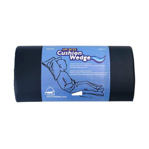 MOBB Up Rite Cushion Wedge in navy with features for preventing sliding and reducing pressure.