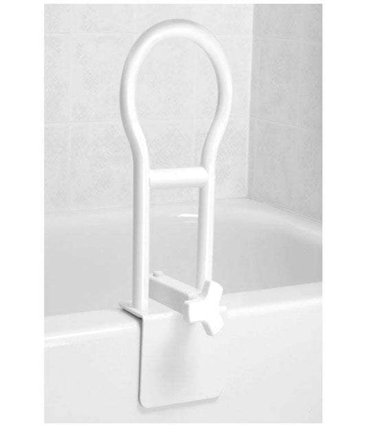 Clamp On Tub Rail with secure 14” handle, adjustable, scratch-resistant, powder-coated finish.