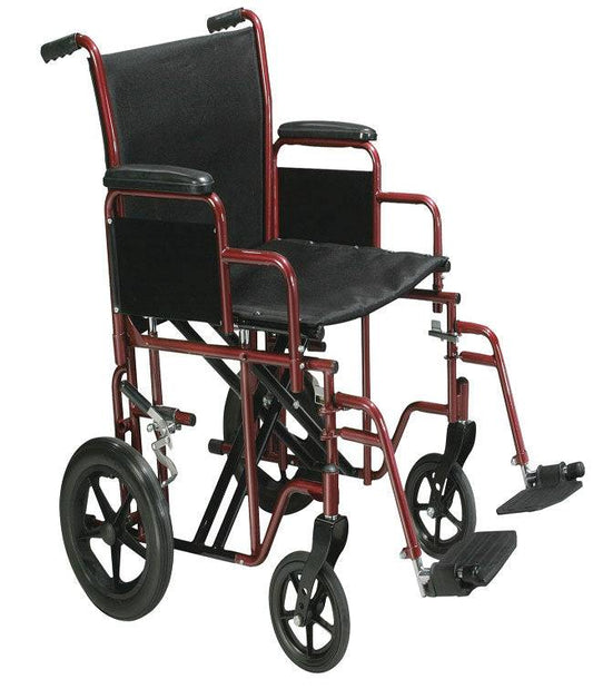 Heavy Duty Transport Chair with steel frame, removable arms, and swing-away footrests.