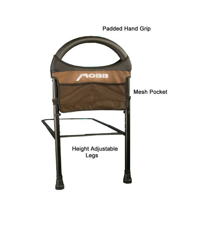 MOBBility Bed Rail with mesh storage pockets and height adjustable legs.