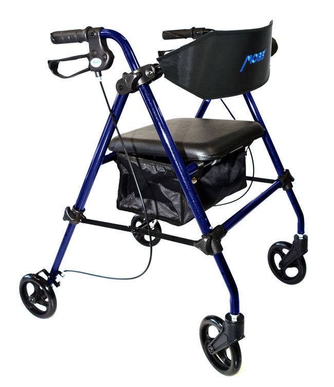 Aluminum Folding Rollator with 8" Wheels, lightweight design, adjustable handgrips, integrated seat and sling backrest.
