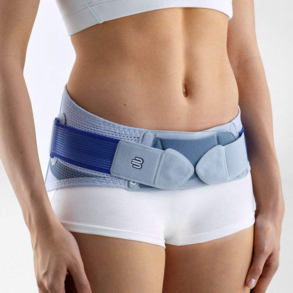 SacroLoc Back Brace providing stabilization and pain relief for sacroiliac joint syndrome.