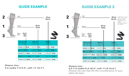 Size guide for JOBST ForMen knee-high compression socks with fitting measurements.