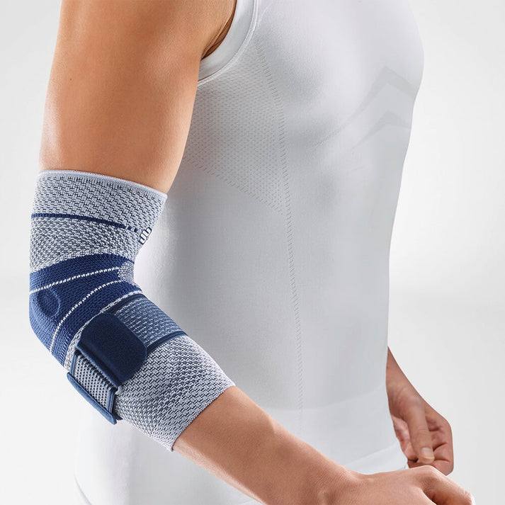 EpiTrain Elbow Brace for pain relief and improved mobility with breathable knitted fabric.