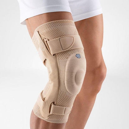 Bauerfeind GenuTrain S Knee Brace providing support and stability with breathable fabric and adjustable straps.